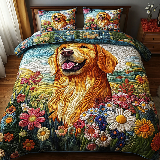 Sunshine Retriever 3-Piece Quilted Bedding Set NCU0DV5534