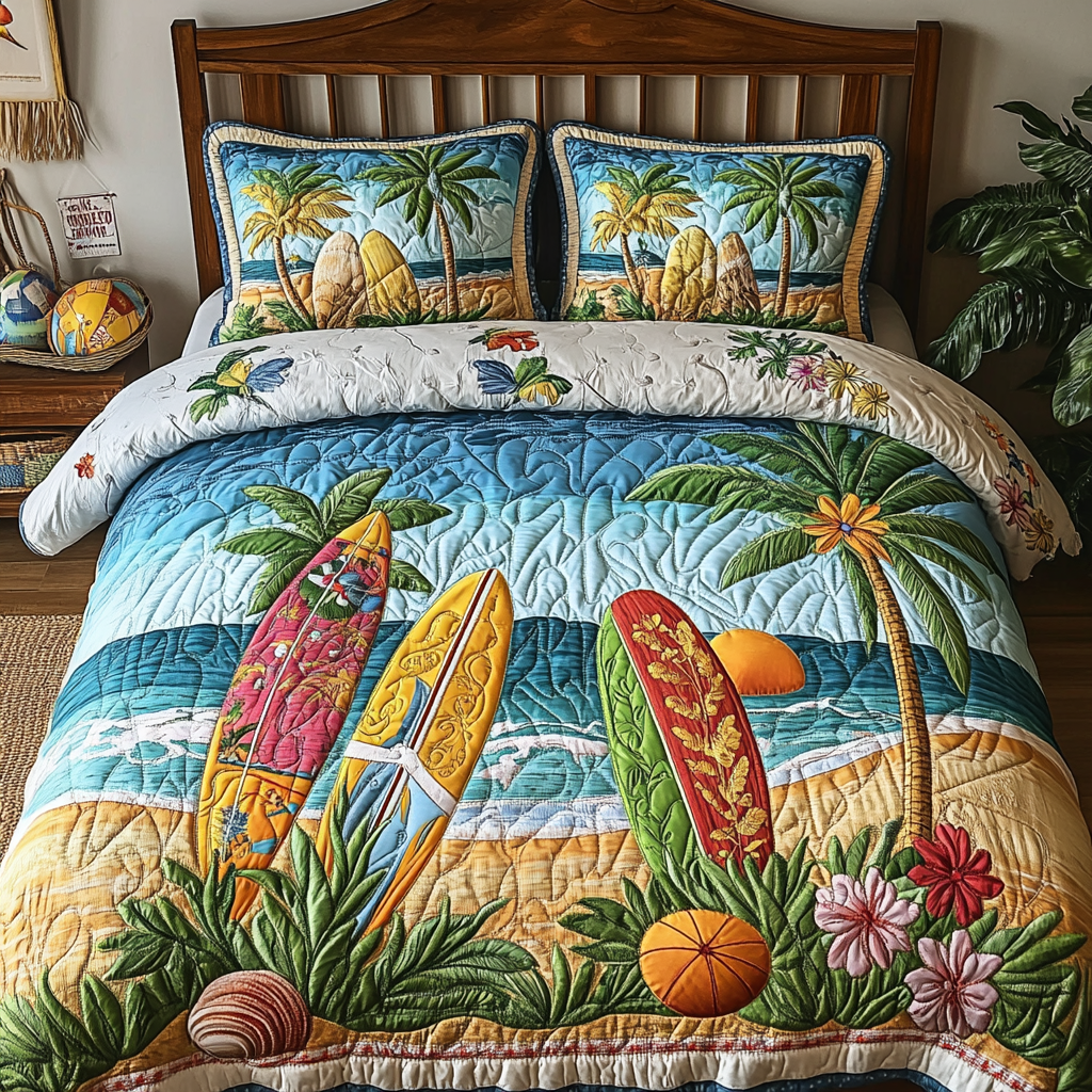 Surf Paradise 3-Piece Quilted Bedding Set NCU0VL2054