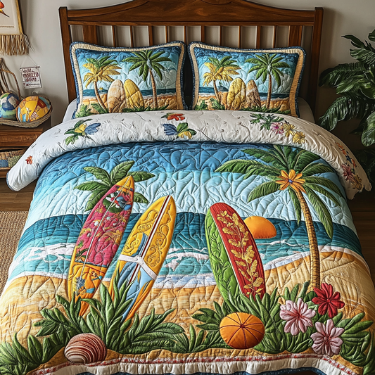 Surf Paradise 3-Piece Quilted Bedding Set NCU0VL2054