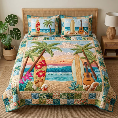 Surf Paradise 3-Piece Quilted Bedding Set NCU0VL3445