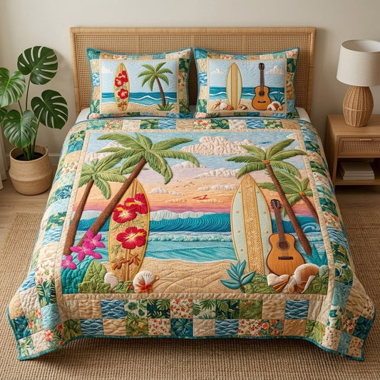 Surf Paradise 3-Piece Quilted Bedding Set NCU0VL3445