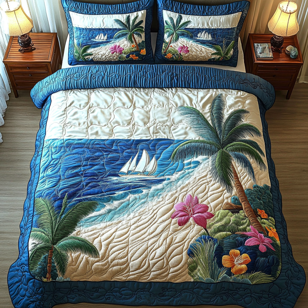 Surf and Sand 3-Piece Quilted Bedding Set NCU0VH3845