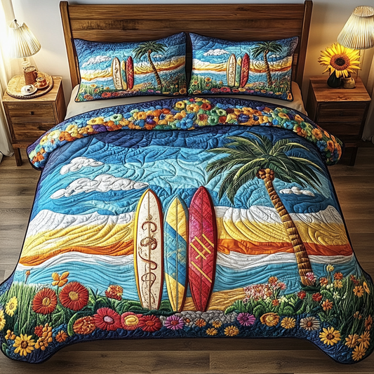 Surfing Sunshine 3-Piece Quilted Bedding Set NCU0VL1845