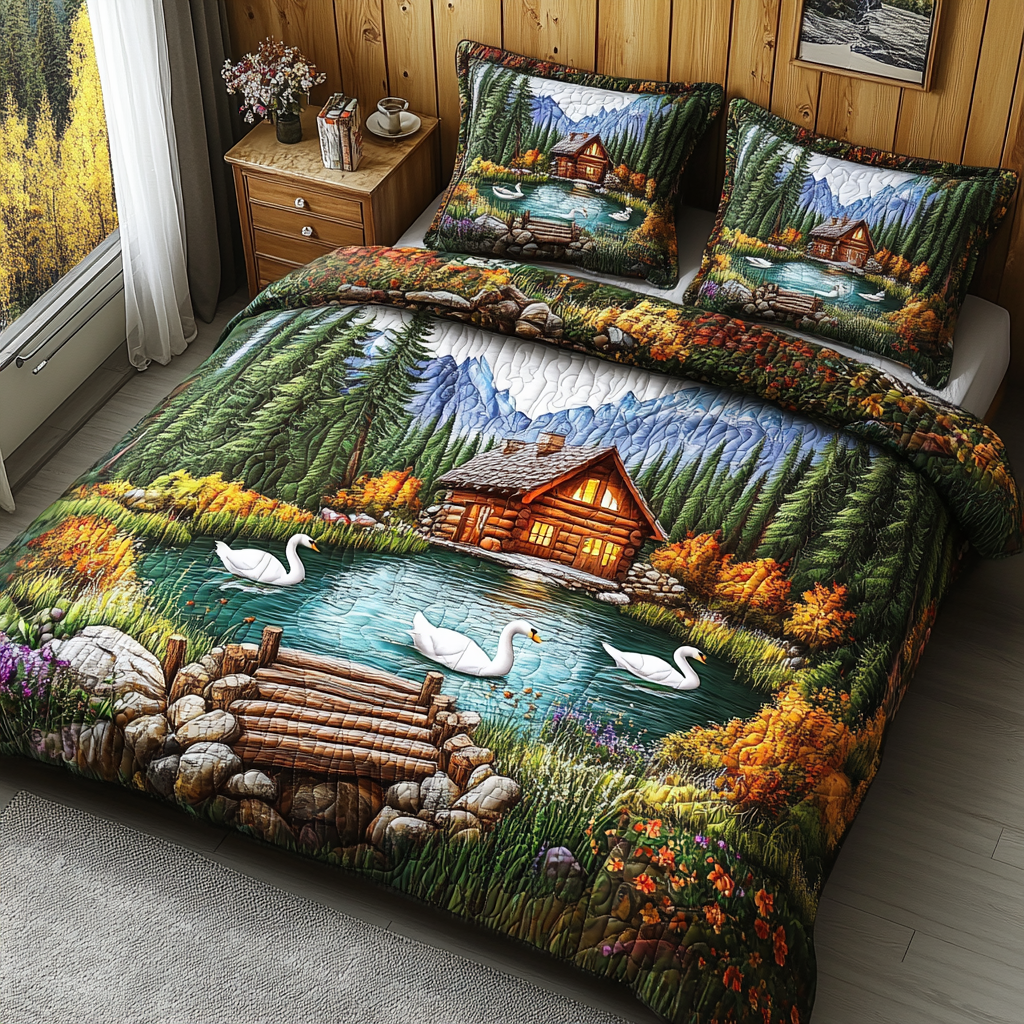 Swan Lake Escape 3-Piece Quilted Bedding Set NCU0VL2610