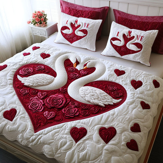 Swan Song of Love 3-Piece Quilted Bedding Set NCU0PT2986