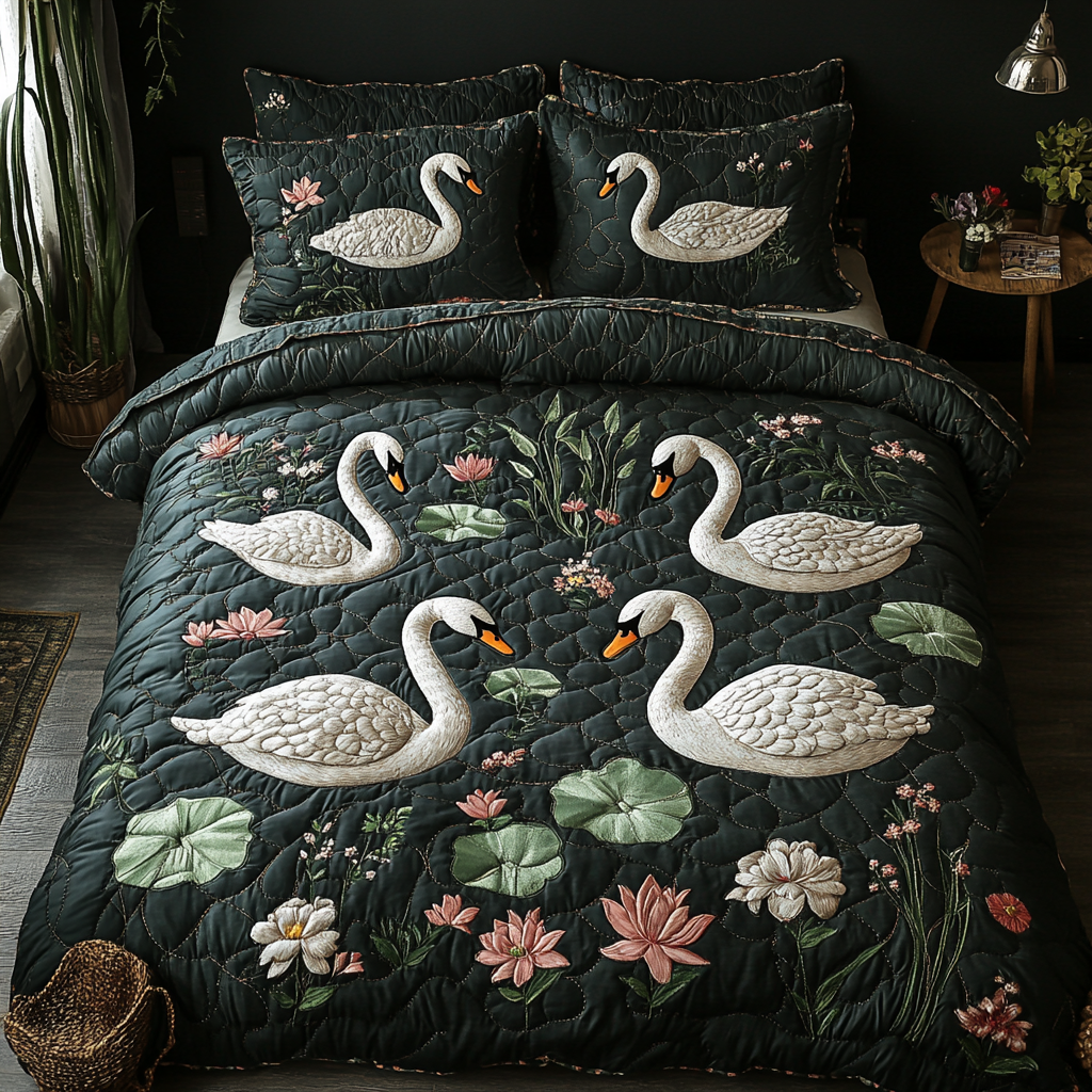 Swan Whisper 3-Piece Quilted Bedding Set NCU0DK9335