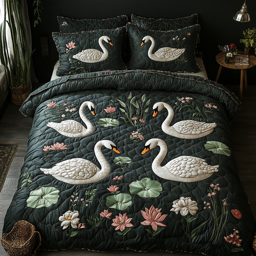 Swan Whisper 3-Piece Quilted Bedding Set NCU0DK9335