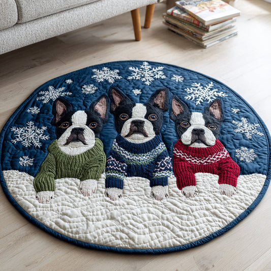 Sweater Boston Terrier Quilted Round Mat NCU0HH1226