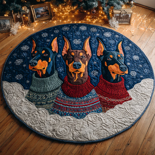 Sweater Doberman Snow Quilted Round Mat NCU0HH1324