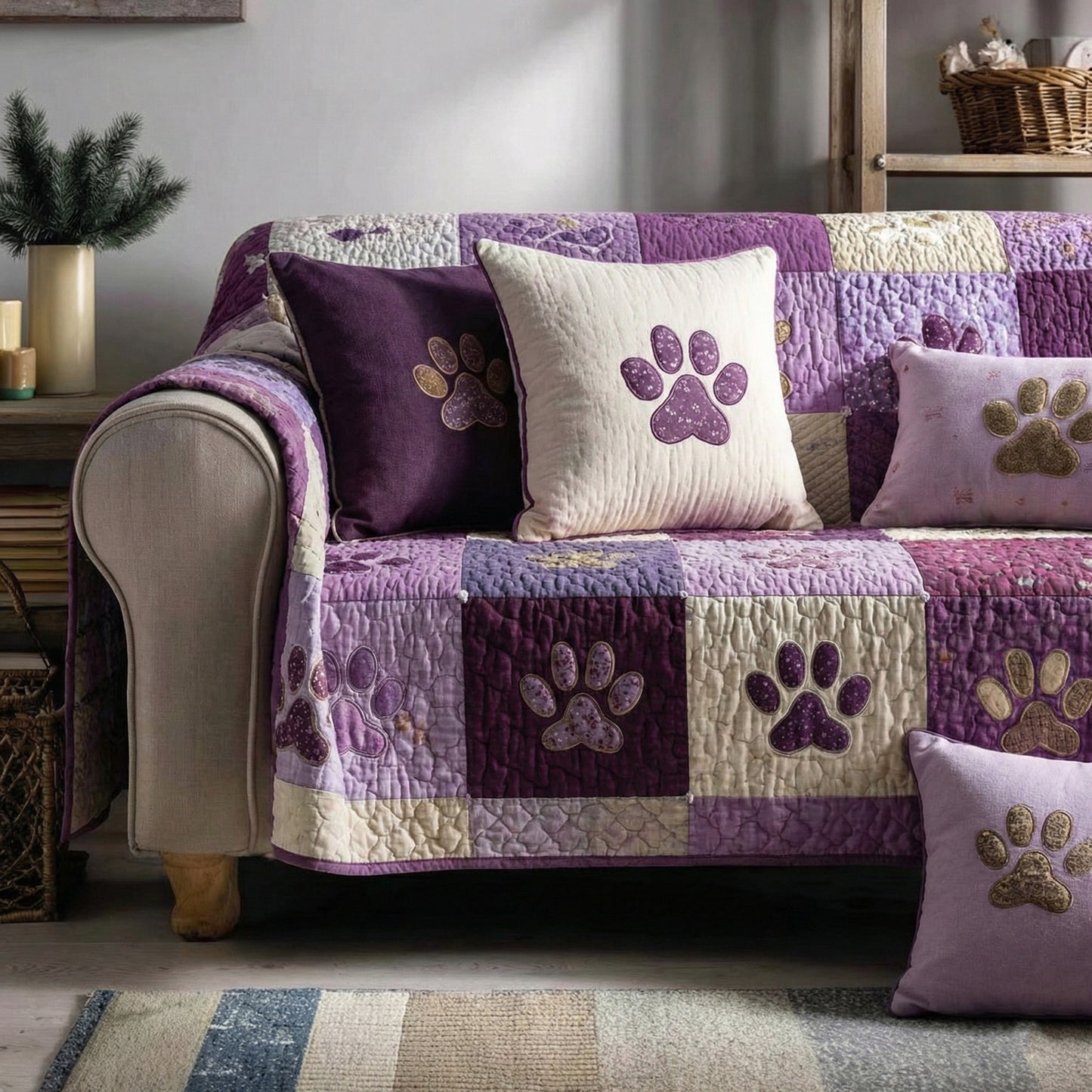 Sweet Paw Prints V3 Quilted Sofa Cover NCU0NT11199