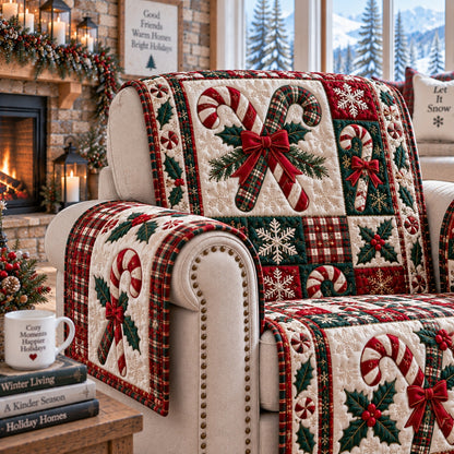 Sweet Crimson Canes Quilted Sofa Cover NCU0VL4032