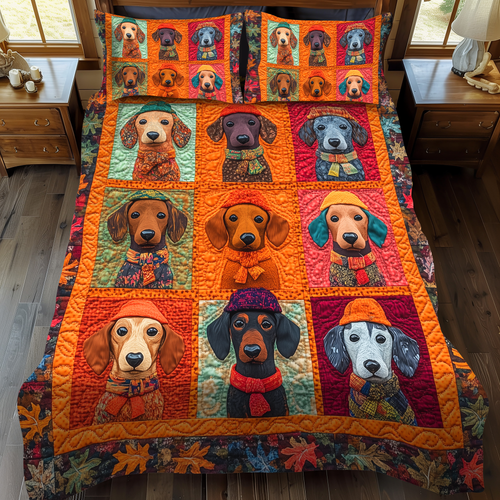 Sweet Dachshund 3-Piece Quilted Bedding Set NCU0VL443