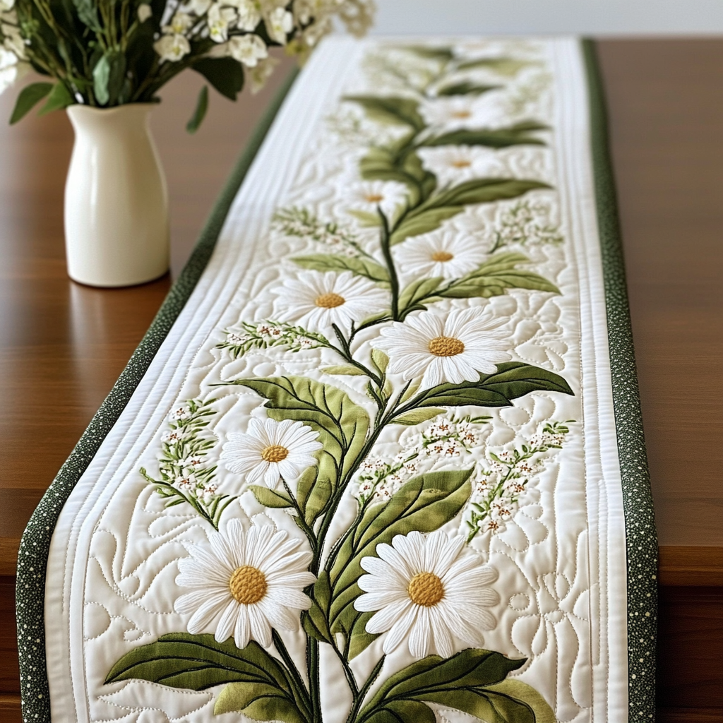 Sweet Daisy Quilted Table Runner NCU0VL2015