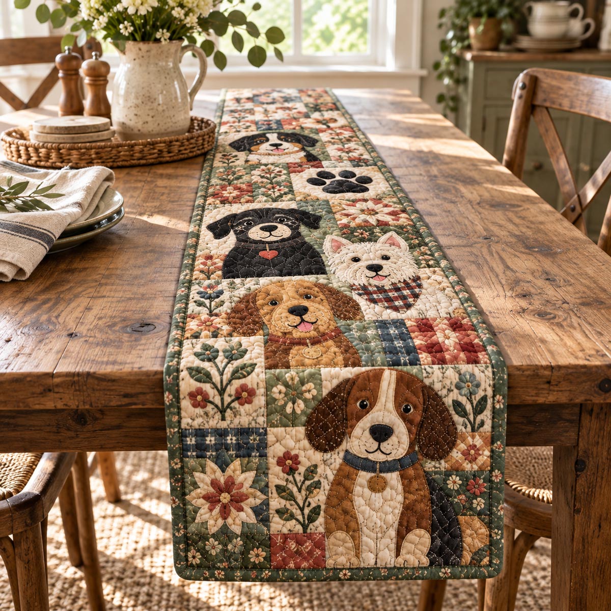 Sweet Dog Garden Quilted Table Runner NCU0DV10460