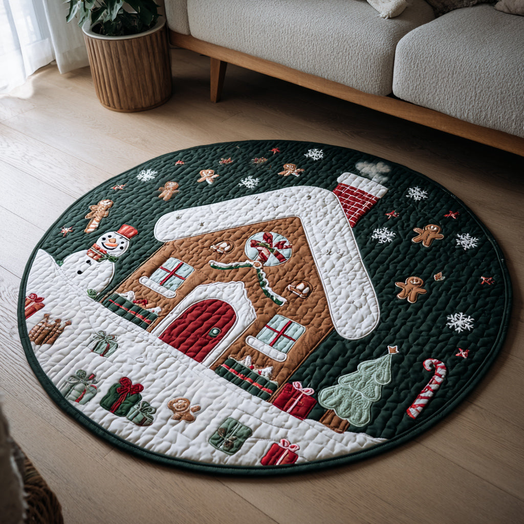 Sweet Gingerbread Home Quilted Round Mat NCU0HH184