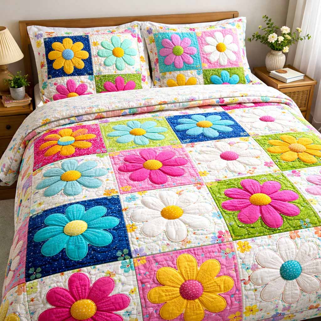 Sweet Patch 3-Piece Quilted Bedding Set NCU0XD2517