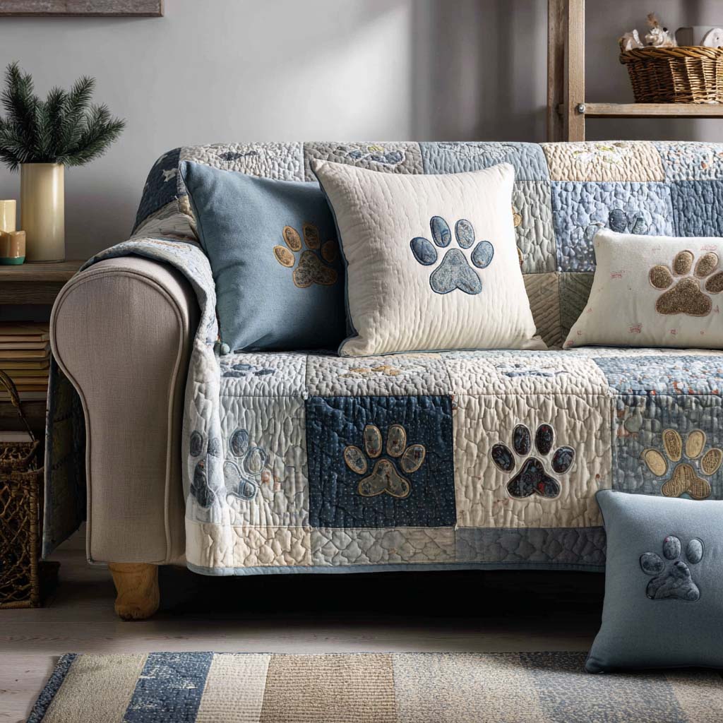 Sweet Paw Prints Quilted Sofa Cover NCU0NT11199