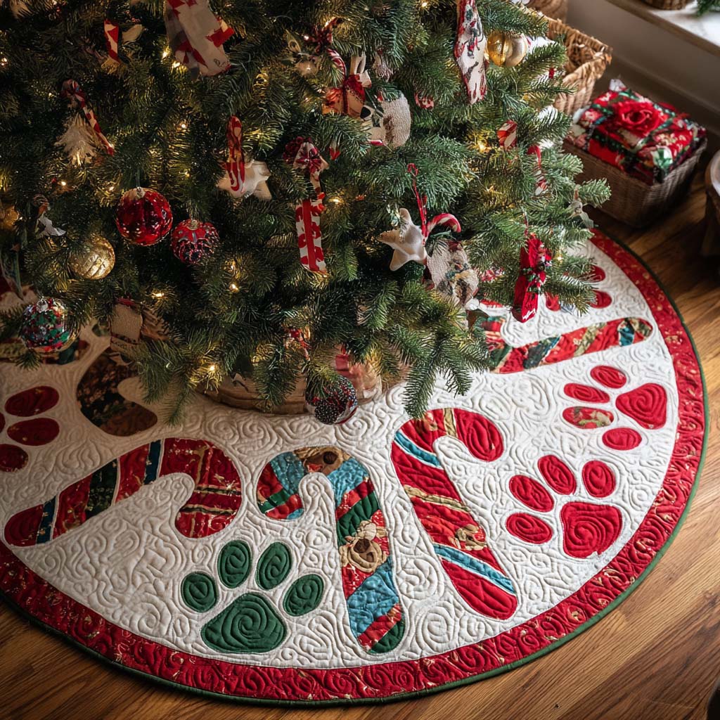 Sweet Paws Christmas Quilted Tree Skirt NCU0NT9967