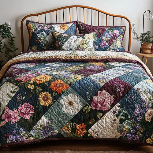 Sweet Petals Patchwork 3-Piece Quilted Bedding Set NCU0PT5144