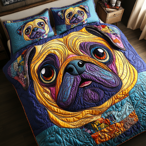 Sweet Pug 3-Piece Quilted Bedding Set NCU0DK9680