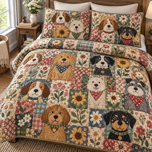 Sweet Puppy Meadow 3-Piece Quilted Bedding Set NCU0DV10504