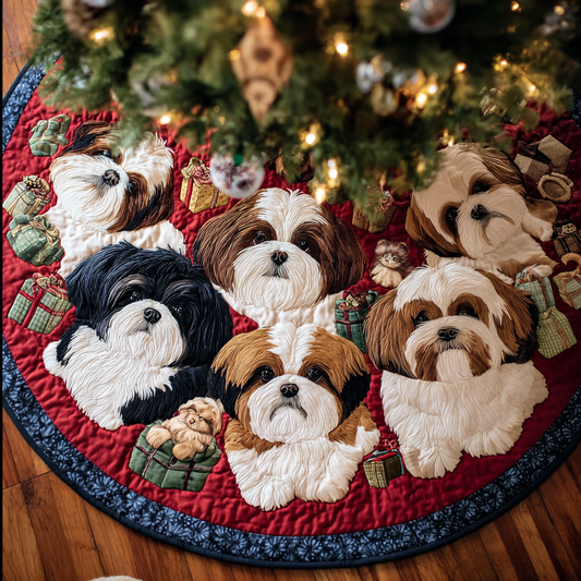 Sweet Shih Tzu Christmas Quilted Tree Skirt NCU0DK10725