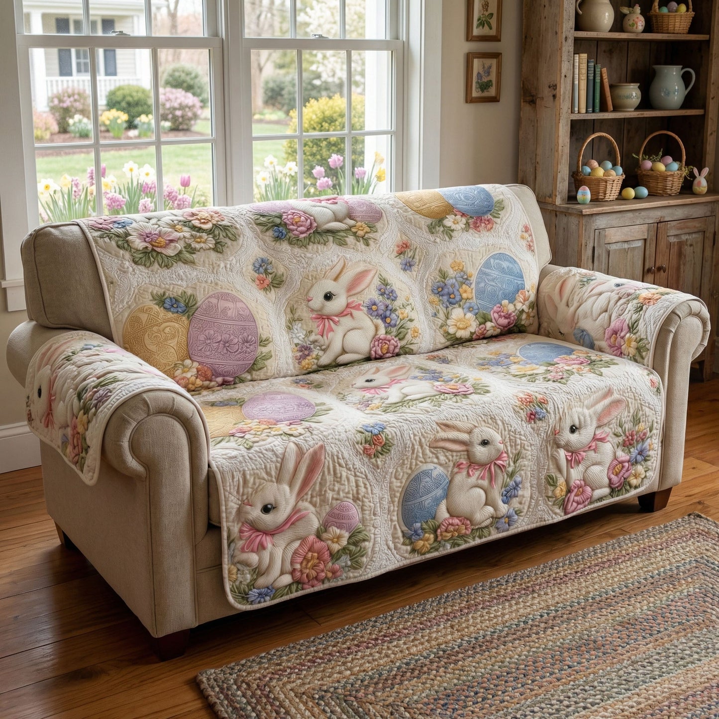 Sweet Spring Rabbits Quilted Sofa Cover NCU0PT11424