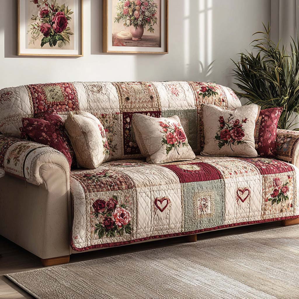 Sweetheart Floral Cottage Quilted Sofa Cover NCU0XD2248