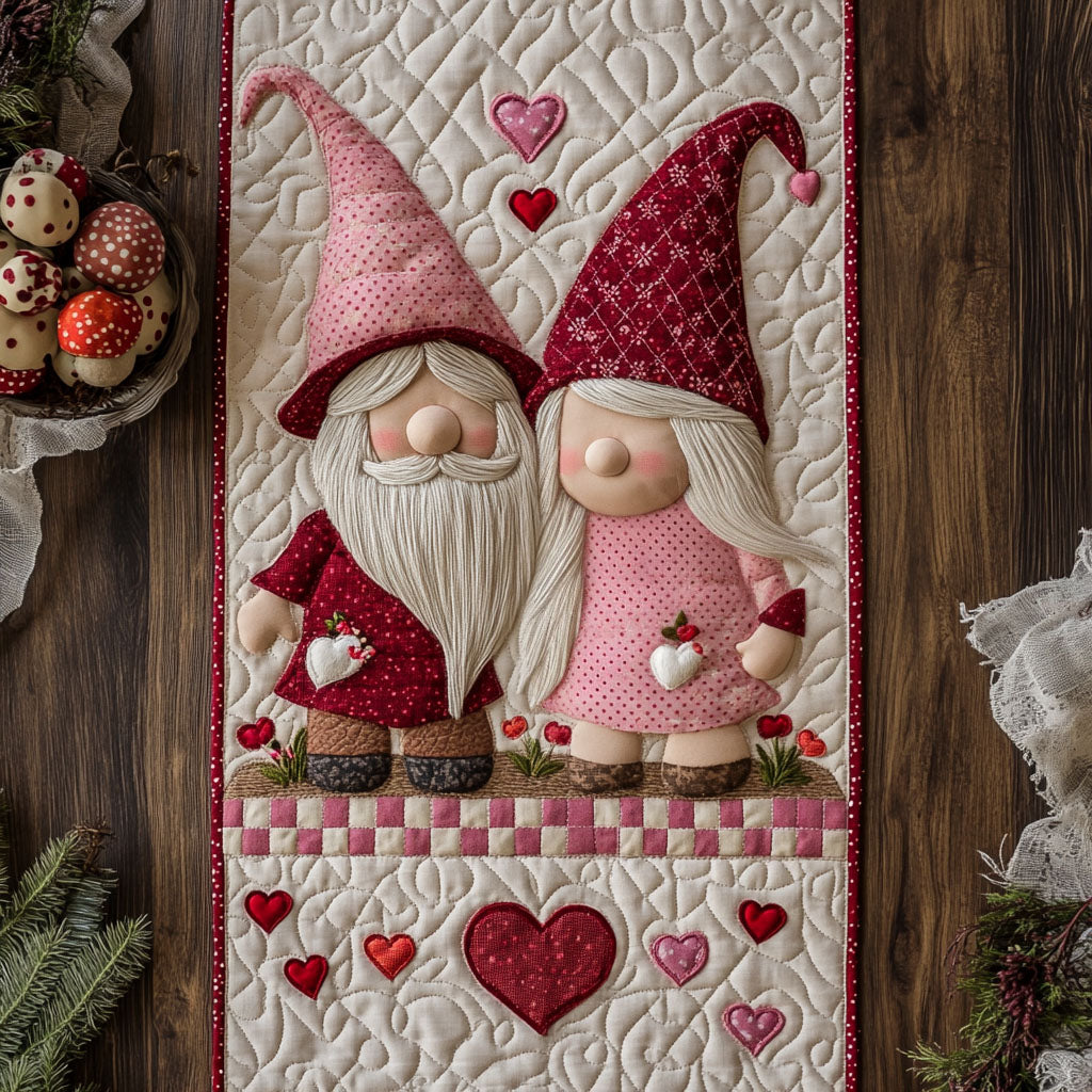 Sweetheart Gnome Pair Quilted Table Runner NCU0PT2953