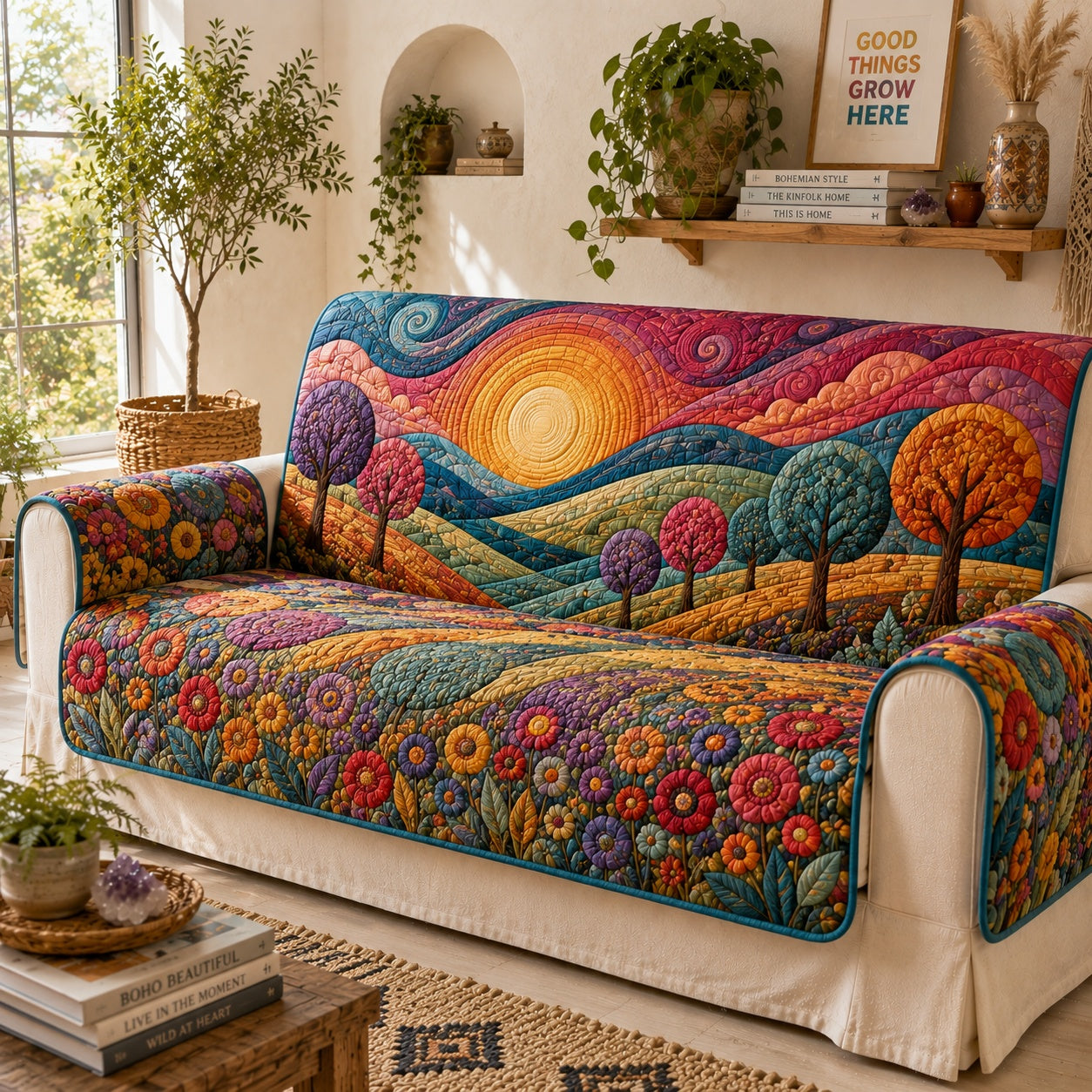 Swirling Horizon Beam Quilted Sofa Cover NCU0VL3868