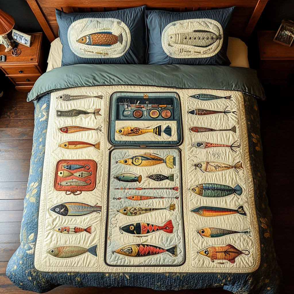Tackle Box Treasures 3-Piece Quilted Bedding Set NCU0PT5886