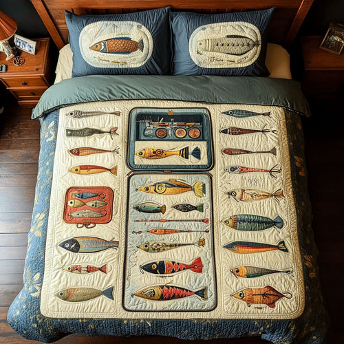 Tackle Box Treasures 3-Piece Quilted Bedding Set NCU0PT5886