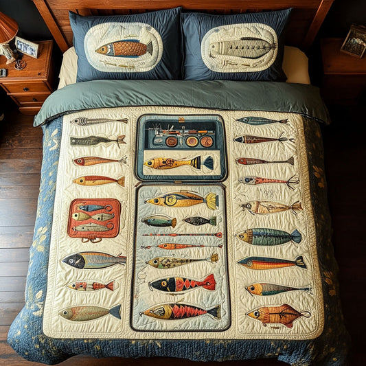 Tackle Box Treasures 3-Piece Quilted Bedding Set NCU0PT5886