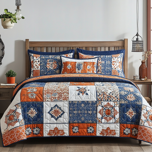 Tangerine Symphony 3-Piece Quilted Bedding Set NCU0VL1012