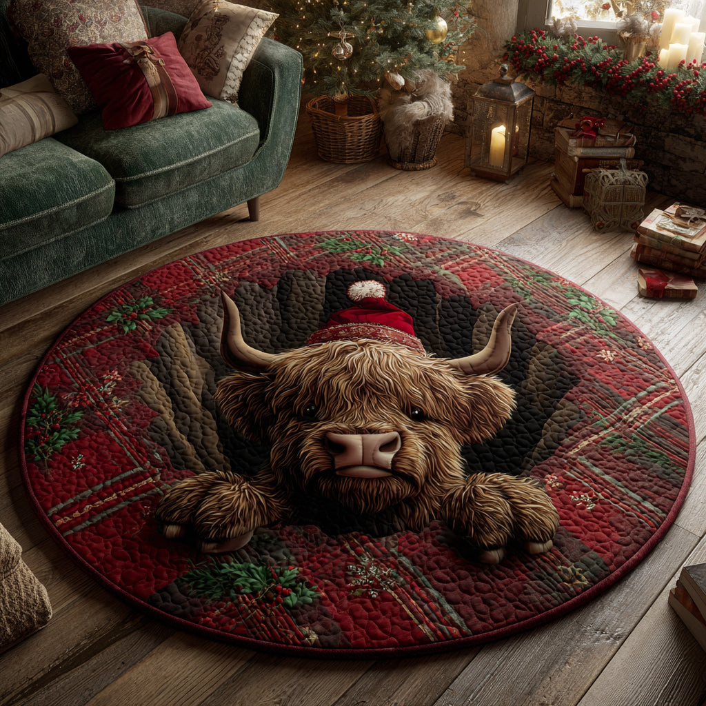 Tartan Highland Cow Quilted Round Mat NCU0HH1153