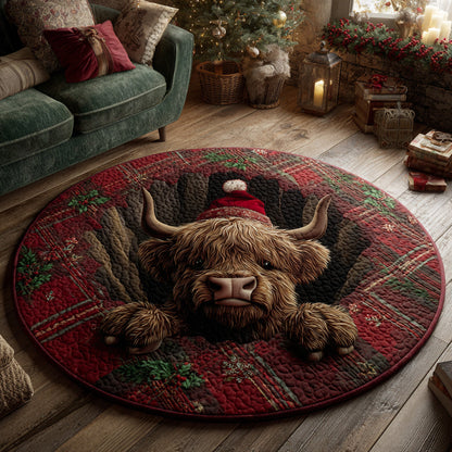 Tartan Highland Cow Quilted Round Mat NCU0HH1153