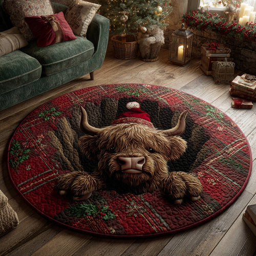 Tartan Highland Cow Quilted Round Mat NCU0HH1153