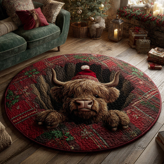 Tartan Highland Cow Quilted Round Mat NCU0HH1153