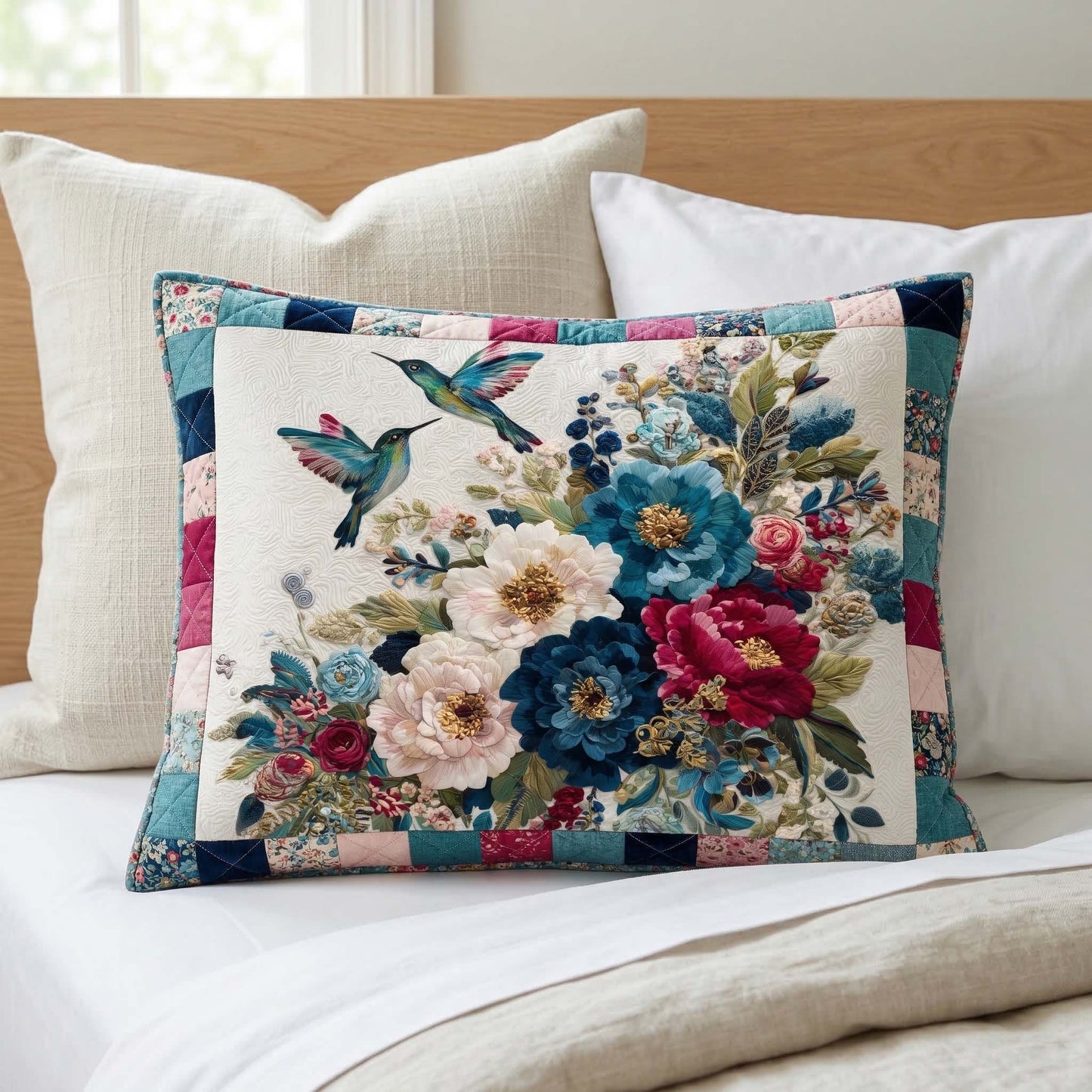 Teal Garden Quilted Bedding Pillow Case NCU0NT12330