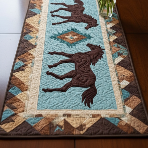 Teal Horses Quilted Table Runner NCU0NT10847