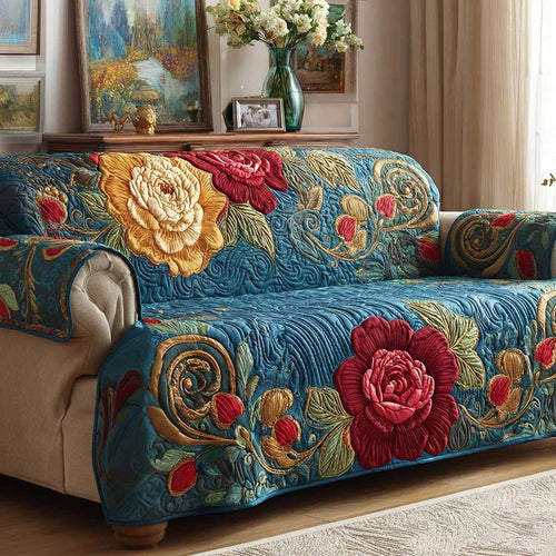 Teal Blossom Quilted Sofa Cover NCU0XD2429