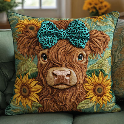 Teal Bow Moo Quilted Pillow Case NCU0NT5745