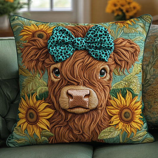 Teal Bow Moo Quilted Pillow Case NCU0NT5745