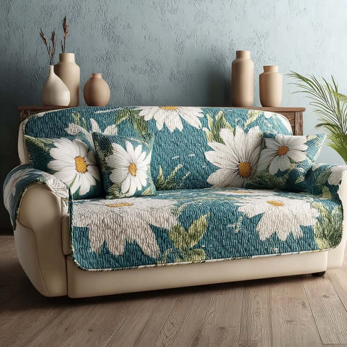 Teal Daisy Quilted Sofa Cover NCU0HH1839