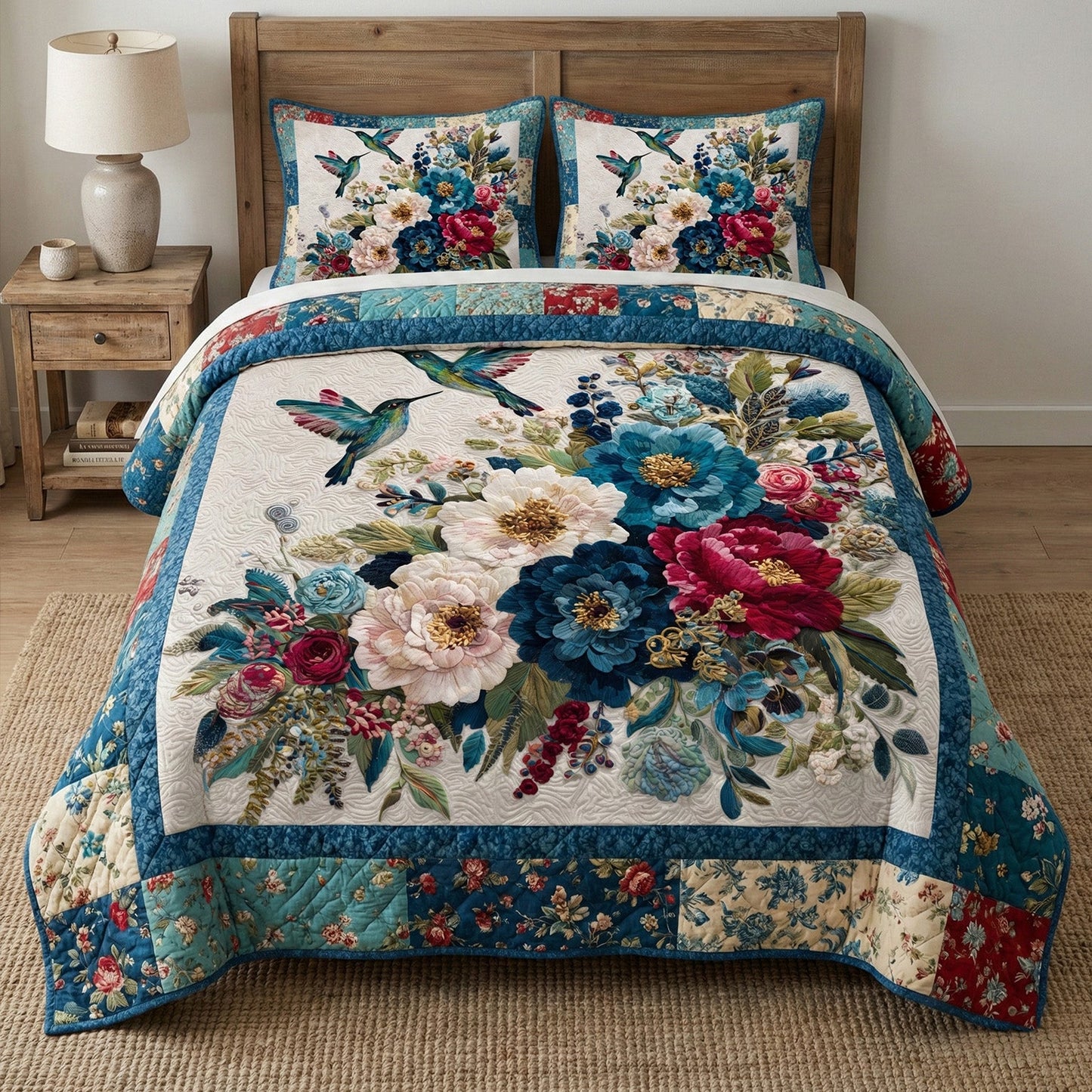 Teal Garden 3-Piece Quilted Bedding Set NCU0NT12330
