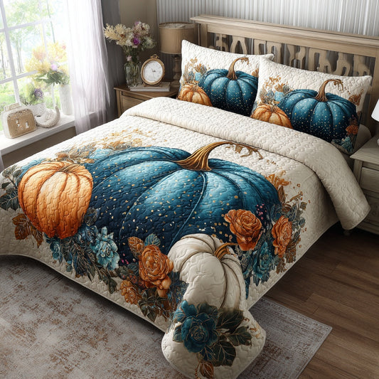 Teal Gourd 3-Piece Quilted Bedding Set NCU0VL3716
