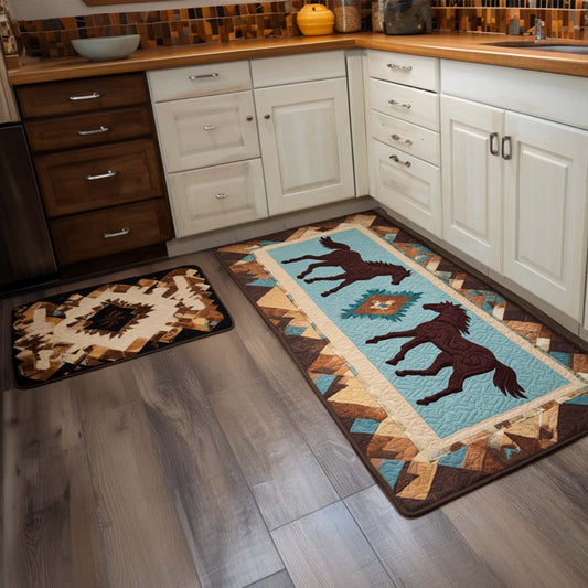 Teal Horses Kitchen Area Rug NCU0NT10847