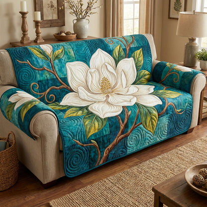 Teal Magnolia Bloom Quilted Sofa Cover NCU0TV1565