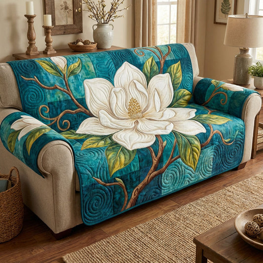 Teal Magnolia Bloom Quilted Sofa Cover NCU0TV1565