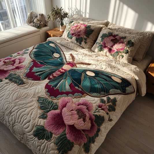 Teal Moth 3-Piece Quilted Bedding Set NCU0VL3733